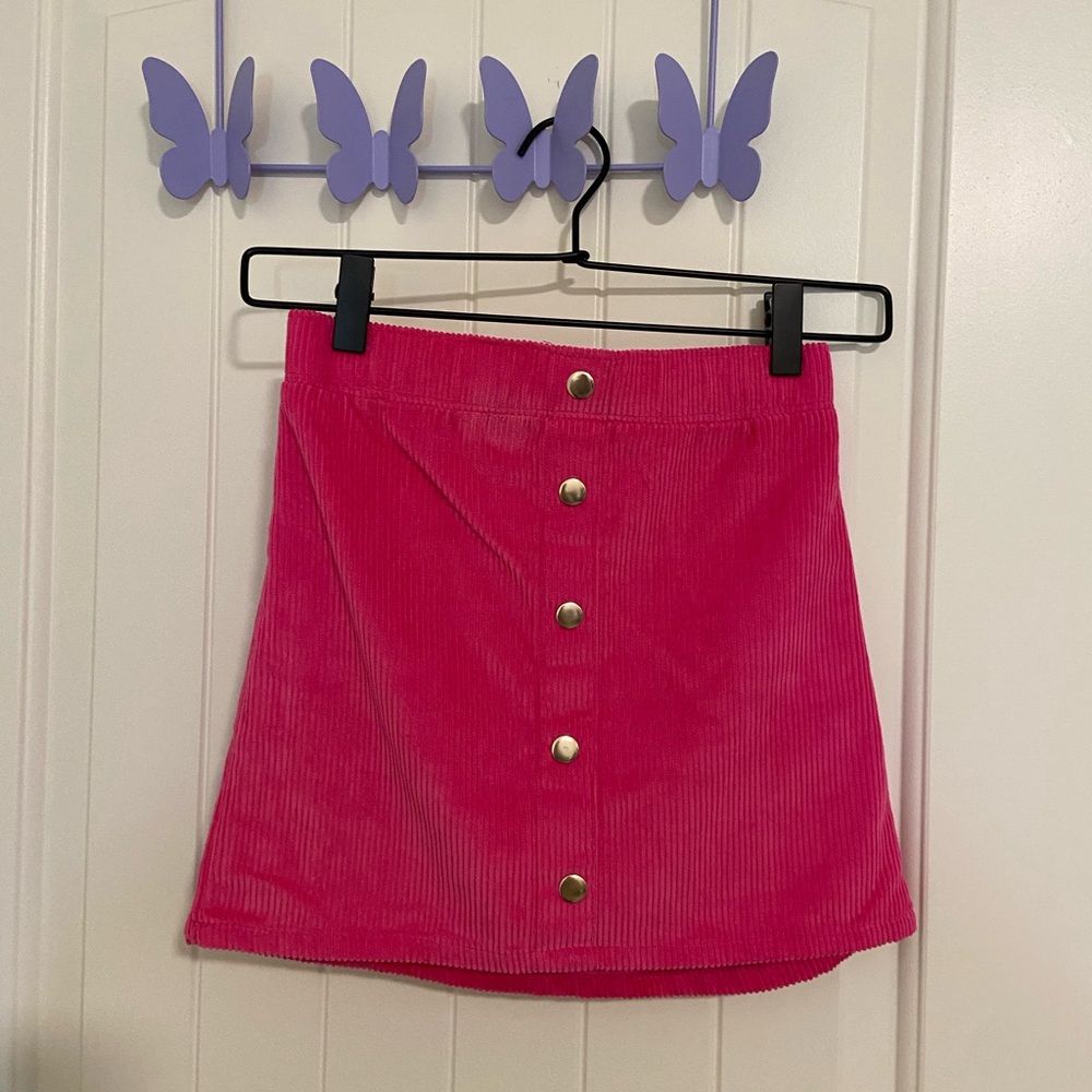 NWOT Isaac Mizrahi girl’s hot pink elastic waist button front corduroy skirt M